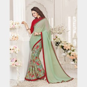 Vinay’s soft Printed Georgette Sharee with beautiful embroidered blouse piece  